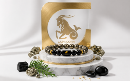 Capricorn Zodiac Makar Rashi Bracelet with Pyrite & Black Onyx