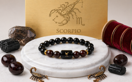 Scorpio Zodiac Vrishchik Rashi Bracelet with Obsidian & Garnet