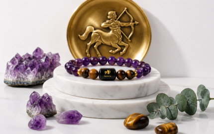 Sagittarius Zodiac Dhanu Rashi Bracelet with Amethyst & Tiger Eye Bracelet