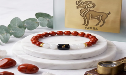 Aries Zodiac Mesh Rashi Bracelet with Red Jasper & Moonstone